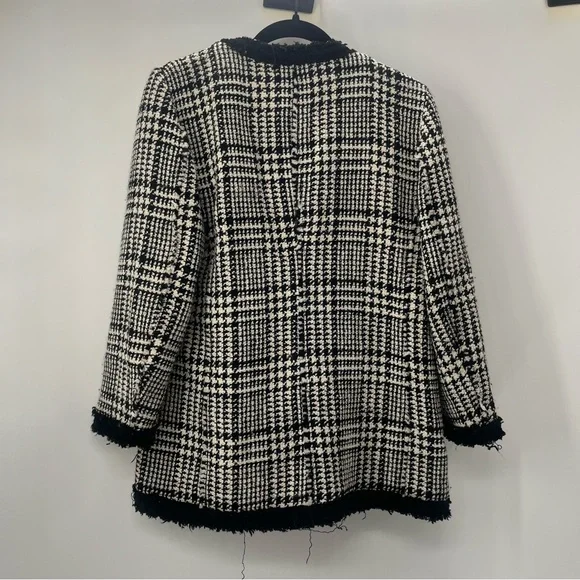 Zara Tweed Black And White Blazer academia gold buttons old money classy - Picture 14 of 16